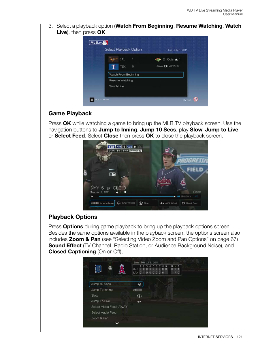 Game playback, Playback options | Western Digital WD TV Live Streaming Media Player (Gen 3) User Manual User Manual | Page 126 / 237