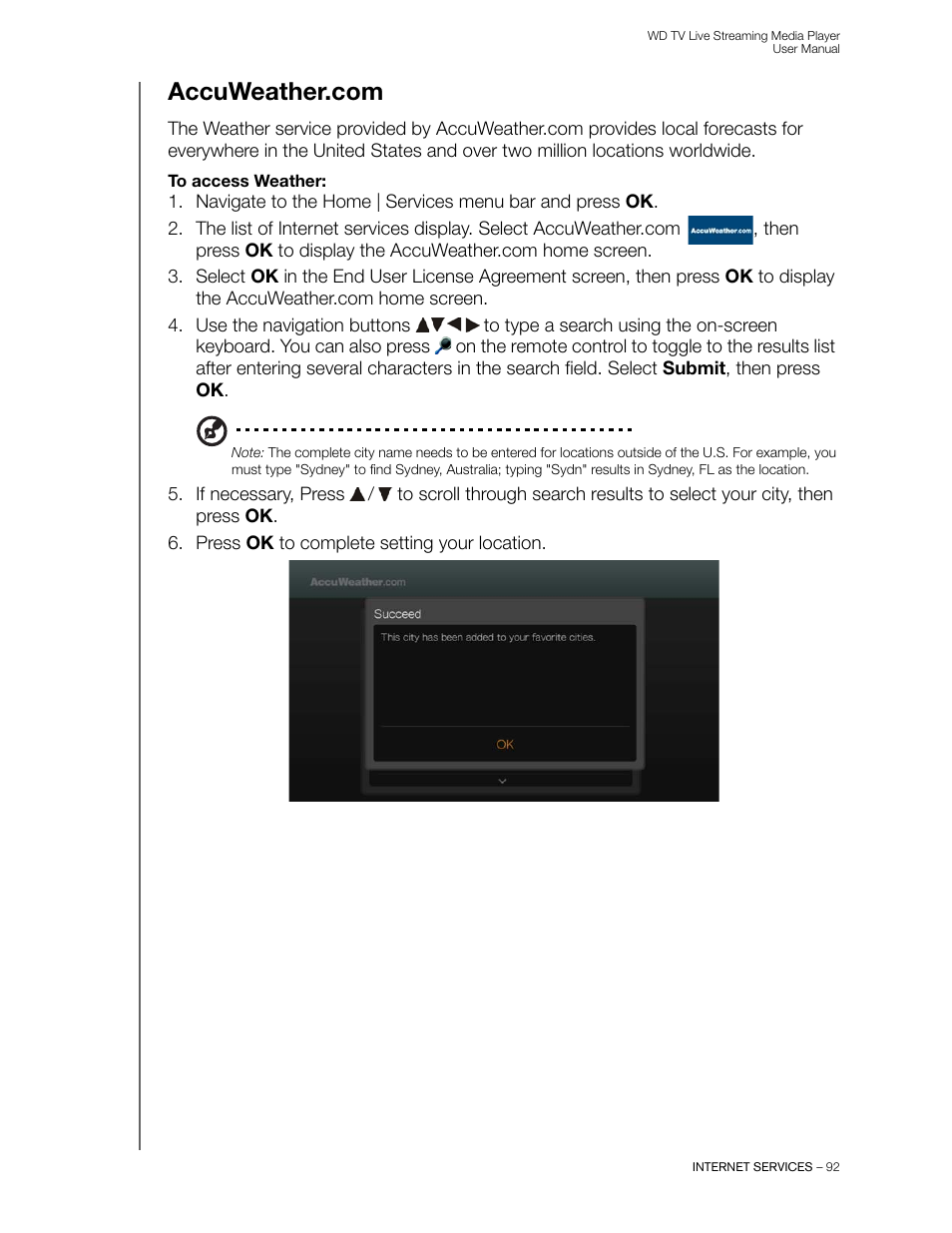 Accuweather.com | Western Digital WD TV Live Streaming Media Player (Gen 3) User Manual User Manual | Page 97 / 237