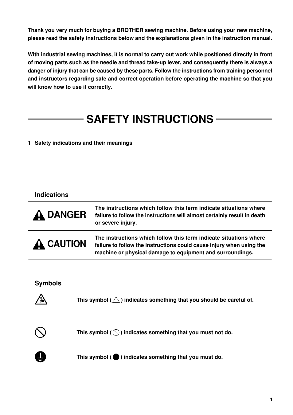 Safety instructions, Danger, Caution | Brother BES-962BC User Manual | Page 3 / 270