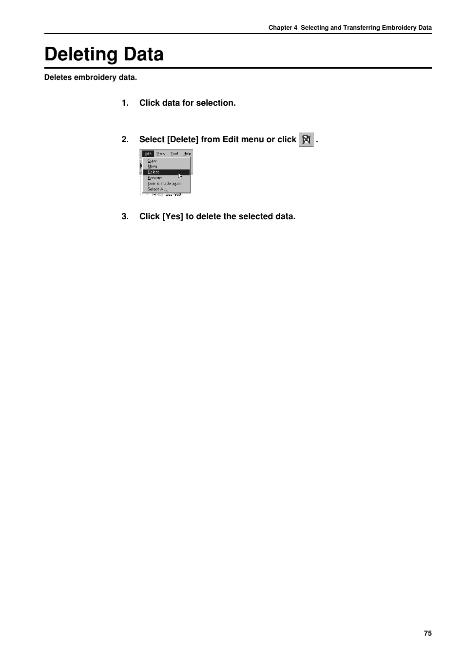 Deleting data | Brother BES-962BC User Manual | Page 77 / 270