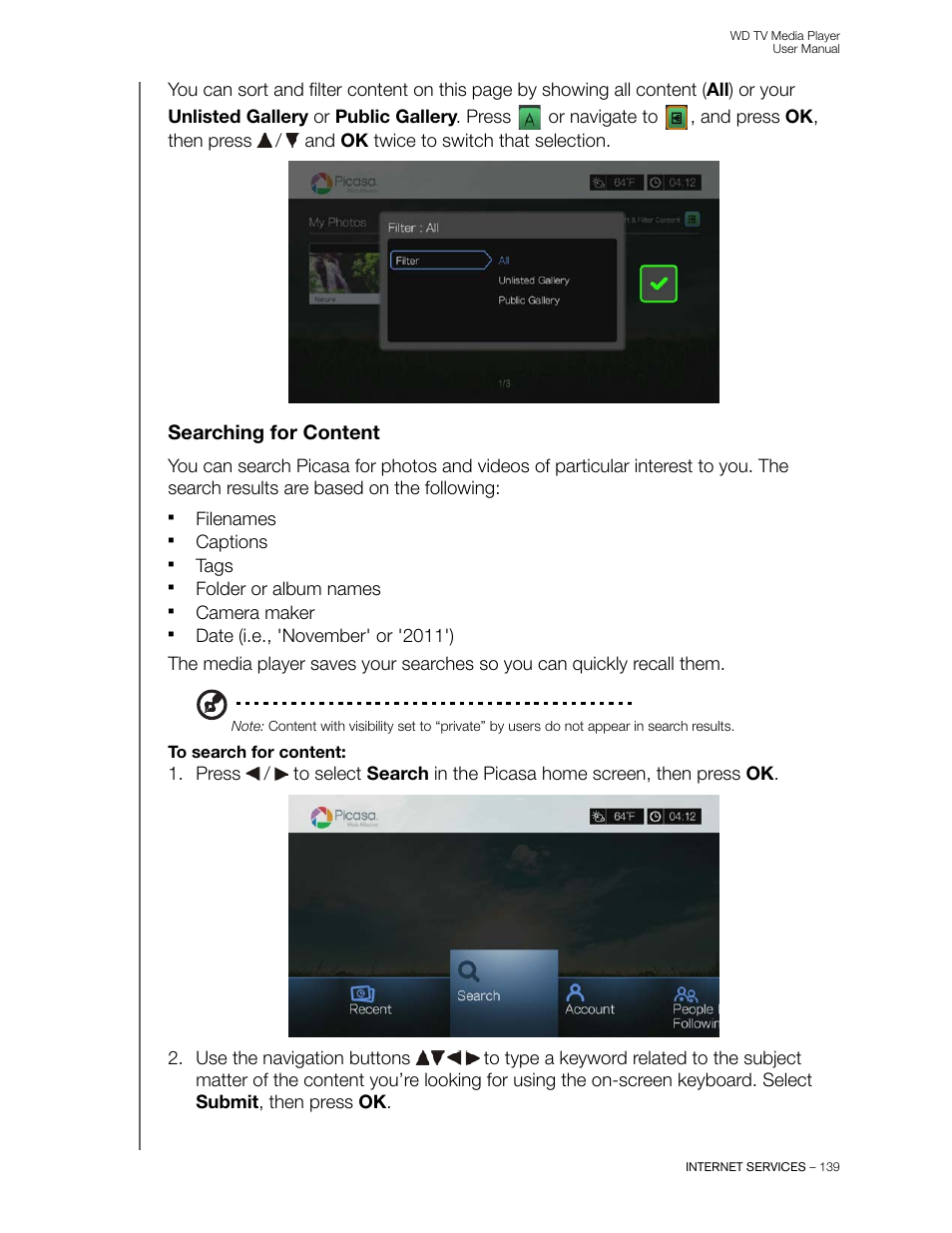 Searching for content | Western Digital WD TV User Manual User Manual | Page 144 / 244