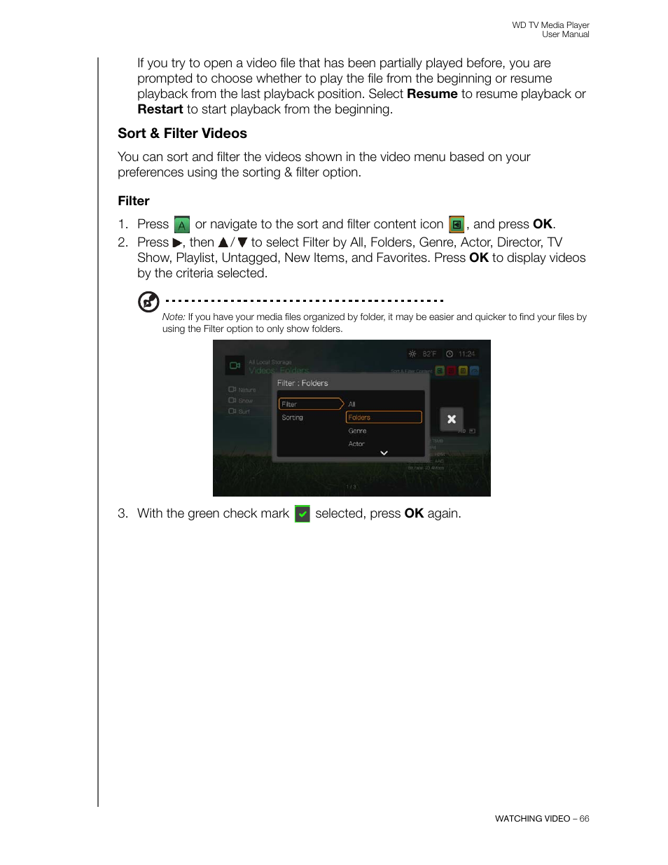 Sort & filter videos, Filter | Western Digital WD TV User Manual User Manual | Page 71 / 244