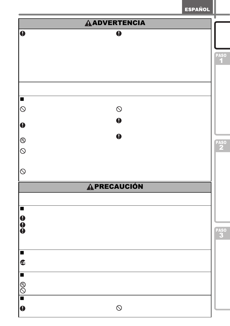 Precaución, Advertencia, Cable de alimentación | La máquina, Cortador, Instalación y almacenamiento | Brother TD4000 User Manual | Page 49 / 80