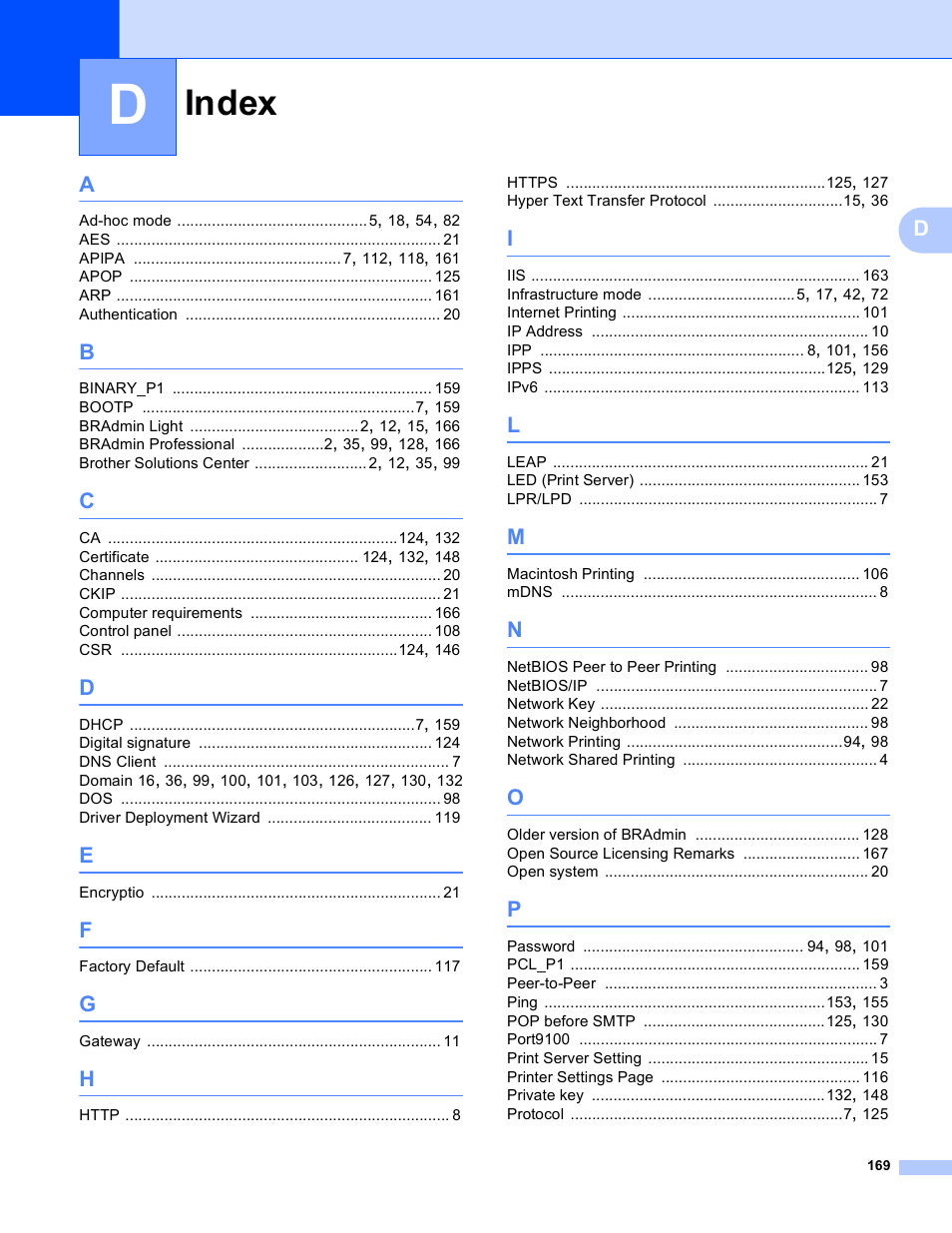 Index | Brother HL 4040CN User Manual | Page 176 / 177
