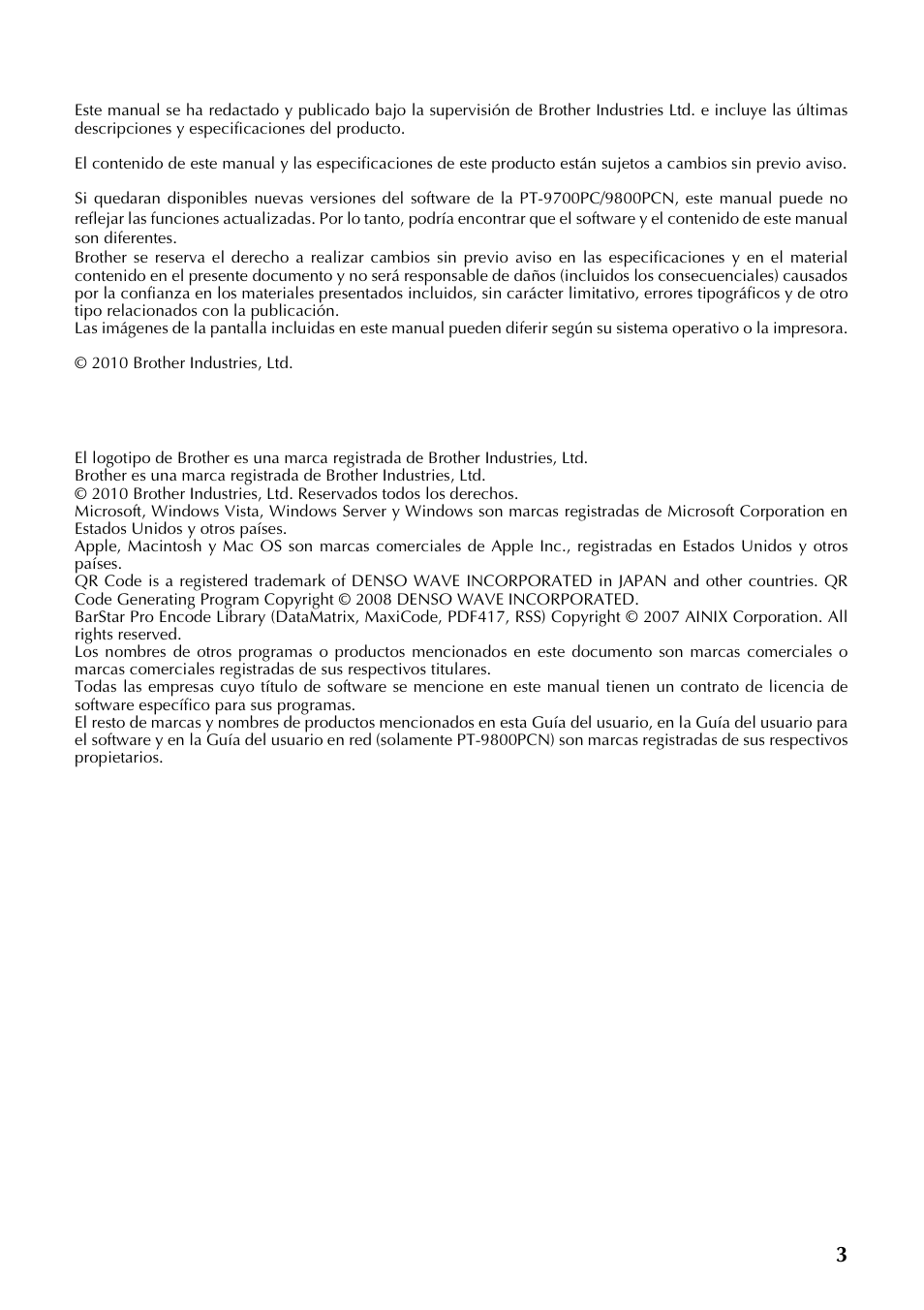 3aviso de redacción y publicación, Marcas comerciales y copyright | Brother P-TOUCH PT-97OOPC User Manual | Page 60 / 118