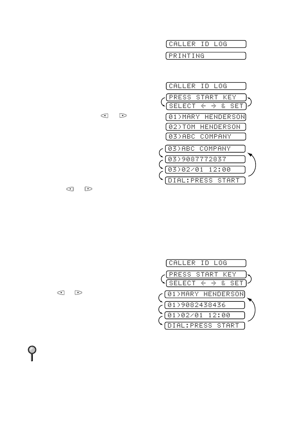 Printing the caller id log, Viewing the caller id log, Returning a call from the log | Brother FAX 580MC User Manual | Page 62 / 115