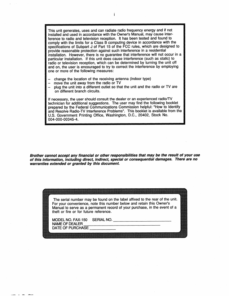 Brother FAX-150 User Manual | Page 3 / 36