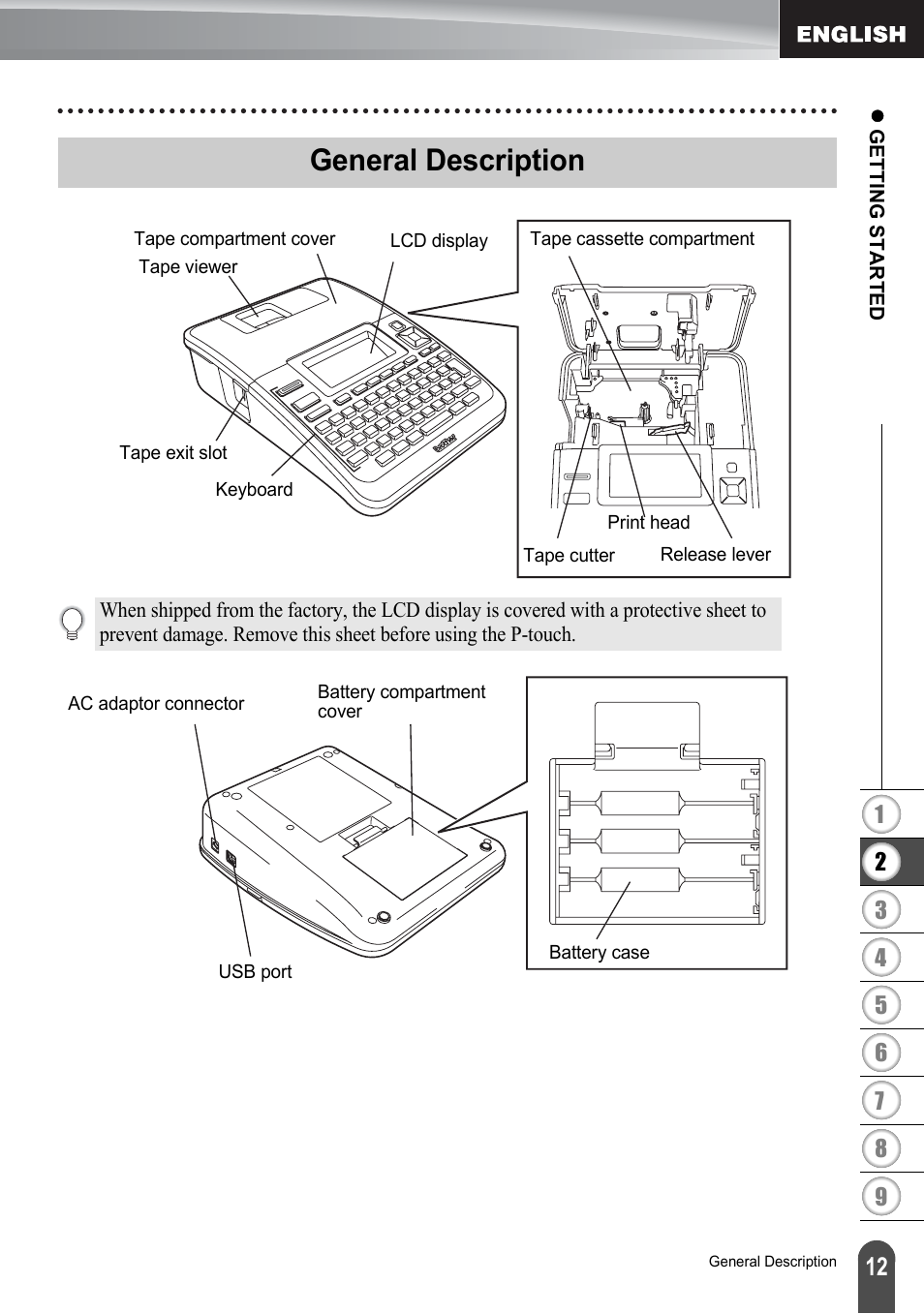 General description | Brother PT-2730 User Manual | Page 19 / 88