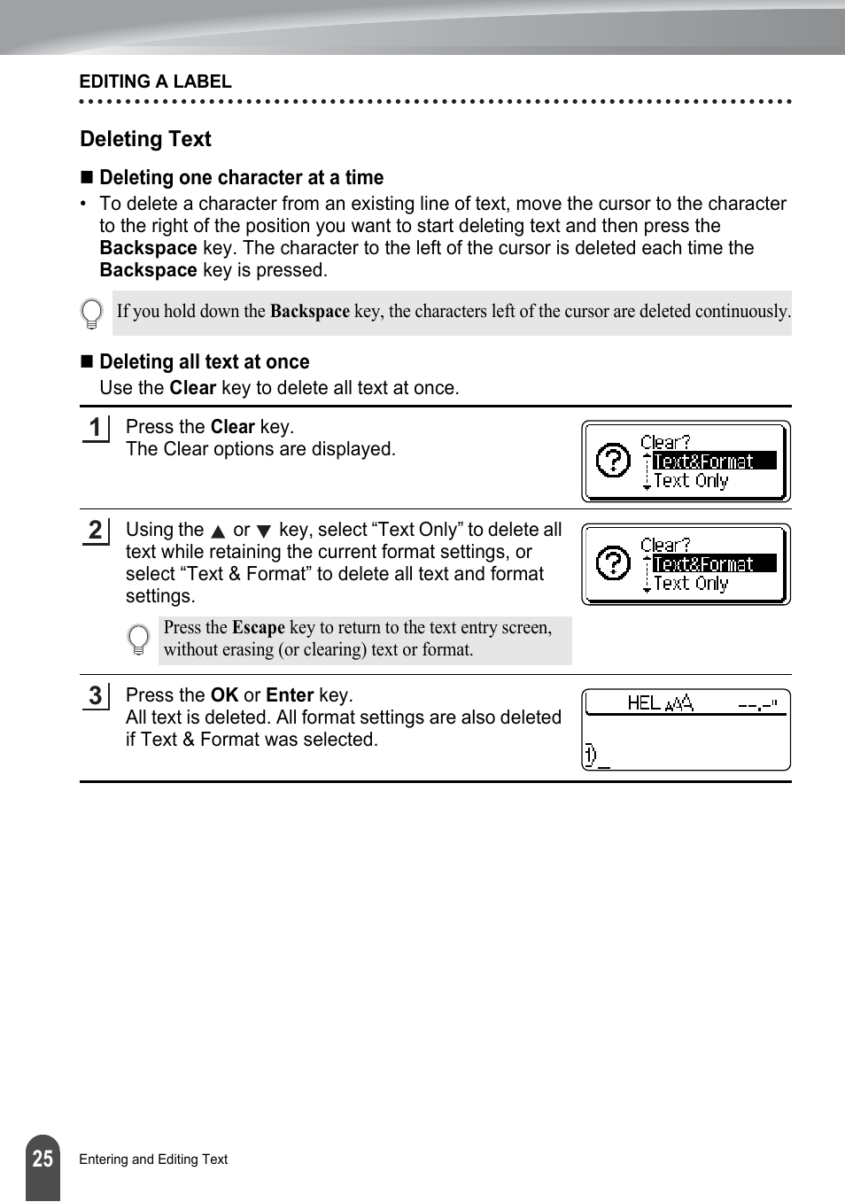 Deleting text | Brother PT-2730 User Manual | Page 32 / 88