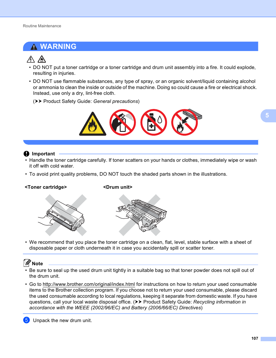 Warning | Brother HL-5450DNT User Manual | Page 113 / 167