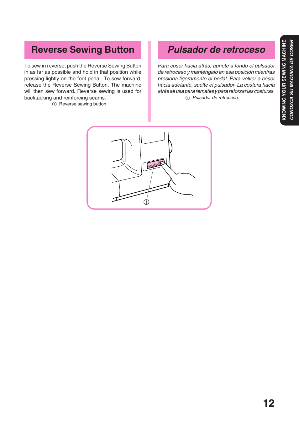 Pulsador de retroceso, Reverse sewing button | Brother XL 3010 User Manual | Page 17 / 59