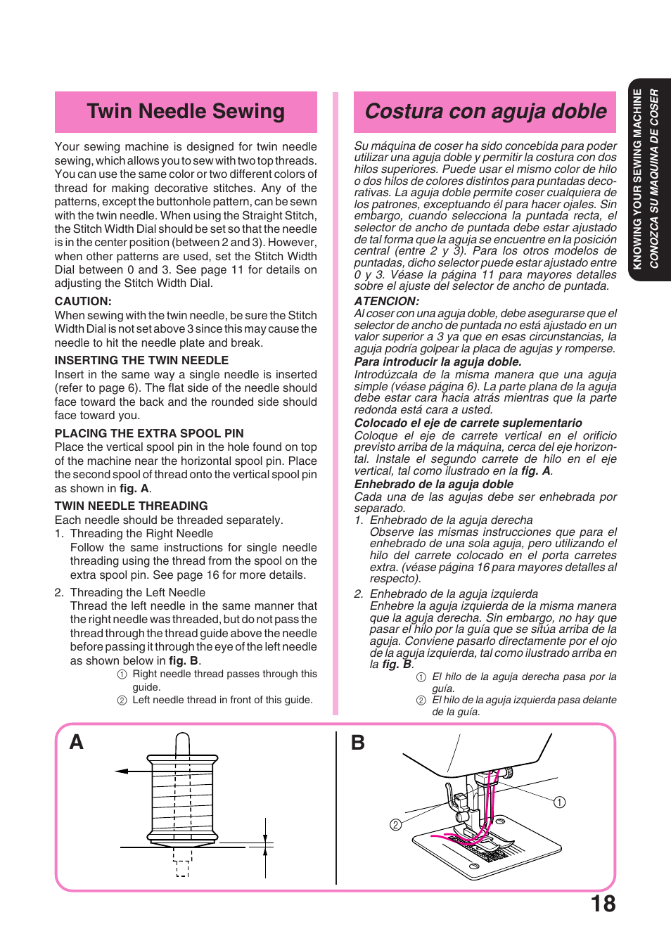 Costura con aguja doble, Twin needle sewing | Brother XL 3010 User Manual | Page 23 / 59