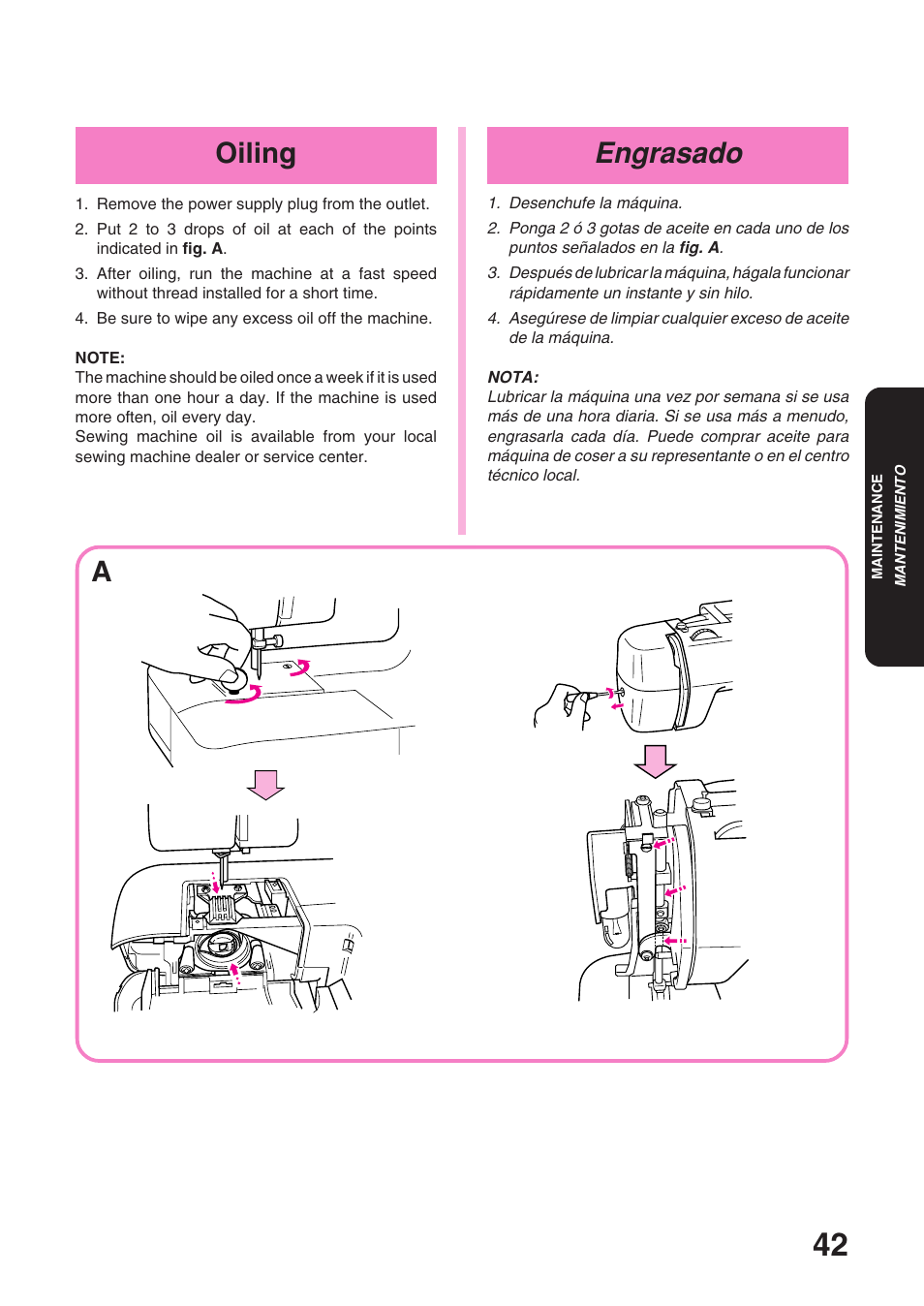 Engrasado, Oiling | Brother XL 3010 User Manual | Page 47 / 59
