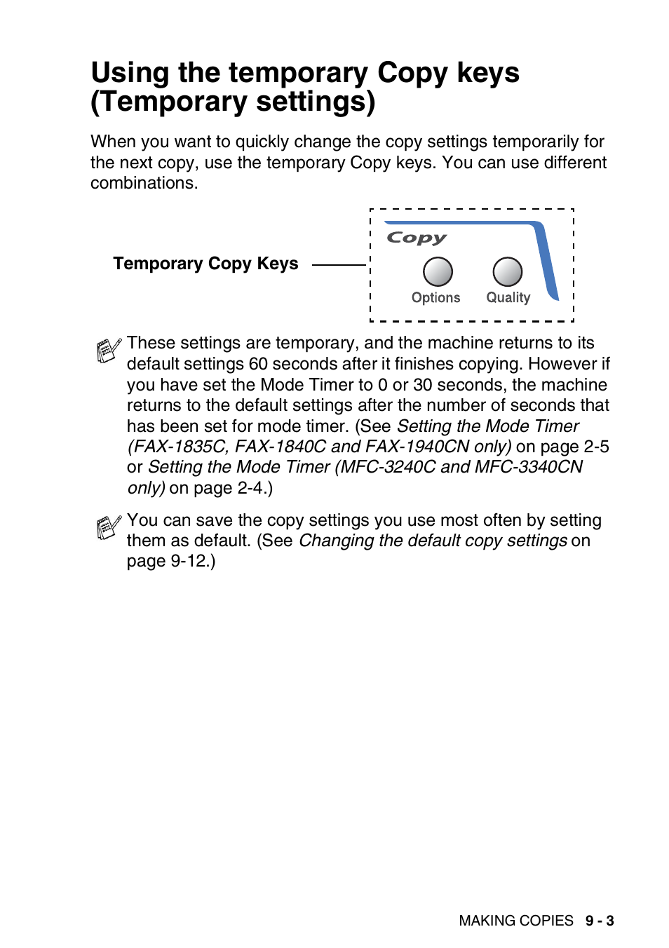 Using the temporary copy keys (temporary settings) | Brother FAX-1840CN User Manual | Page 112 / 220