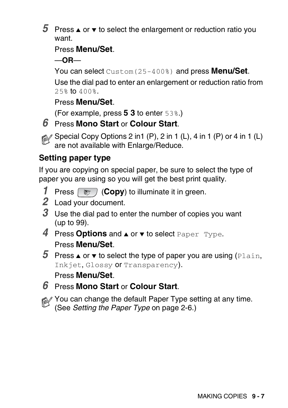 Setting paper type, Setting paper type -7 | Brother FAX-1840CN User Manual | Page 116 / 220