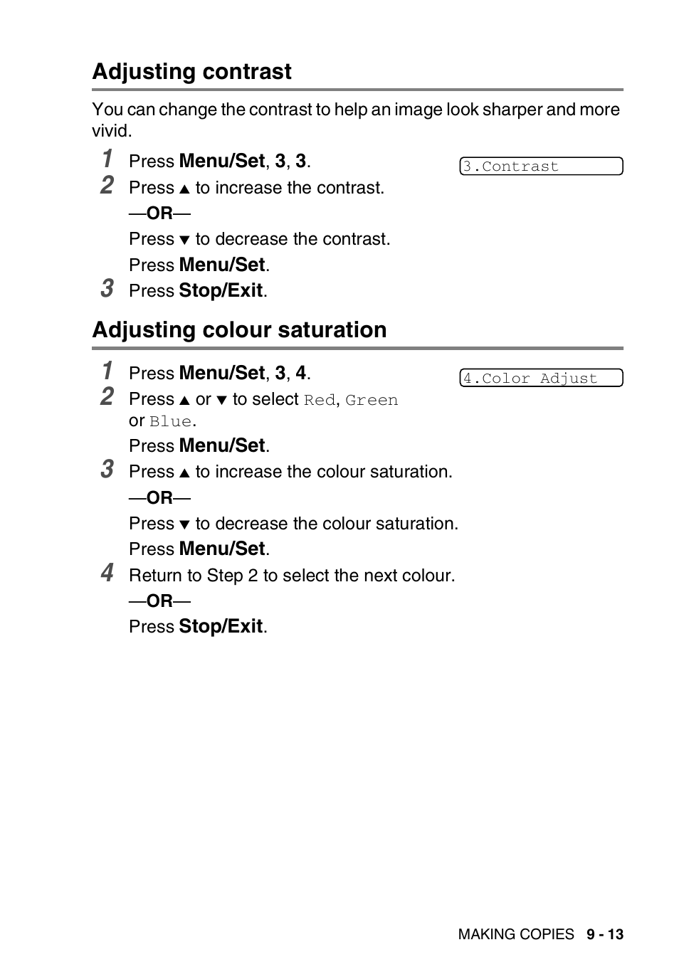 Adjusting contrast, Adjusting colour saturation | Brother FAX-1840CN User Manual | Page 122 / 220