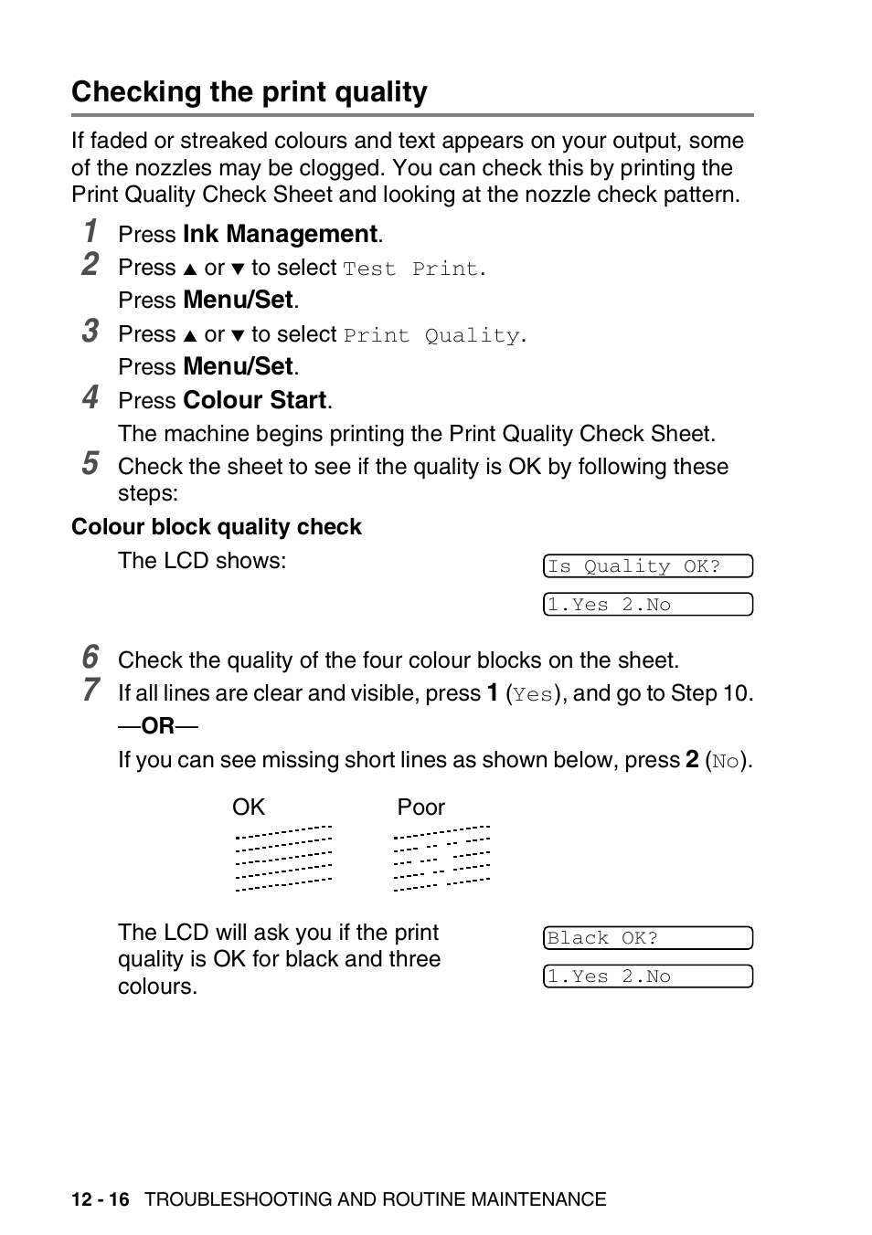 Checking the print quality, Checking the print quality -16 | Brother FAX-1840CN User Manual | Page 157 / 220