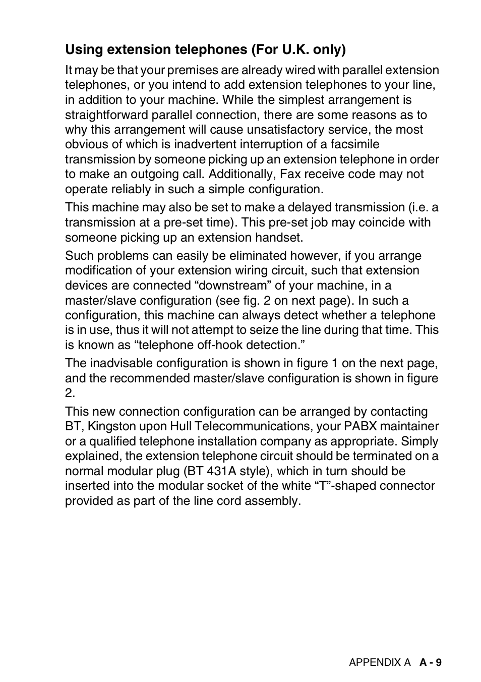 Using extension telephones (for u.k. only) | Brother FAX-1840CN User Manual | Page 178 / 220
