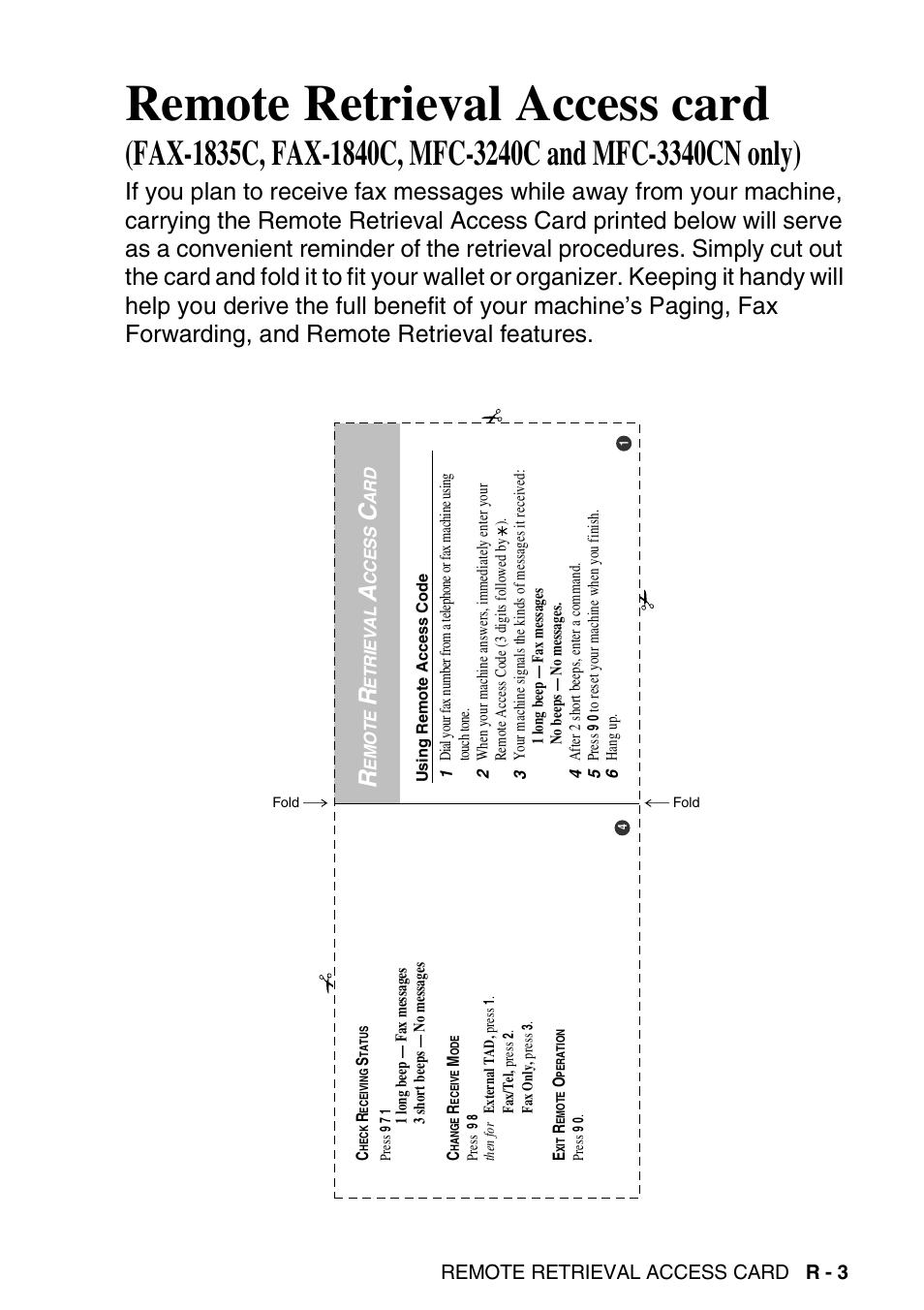 Remote retrieval access card | Brother FAX-1840CN User Manual | Page 218 / 220