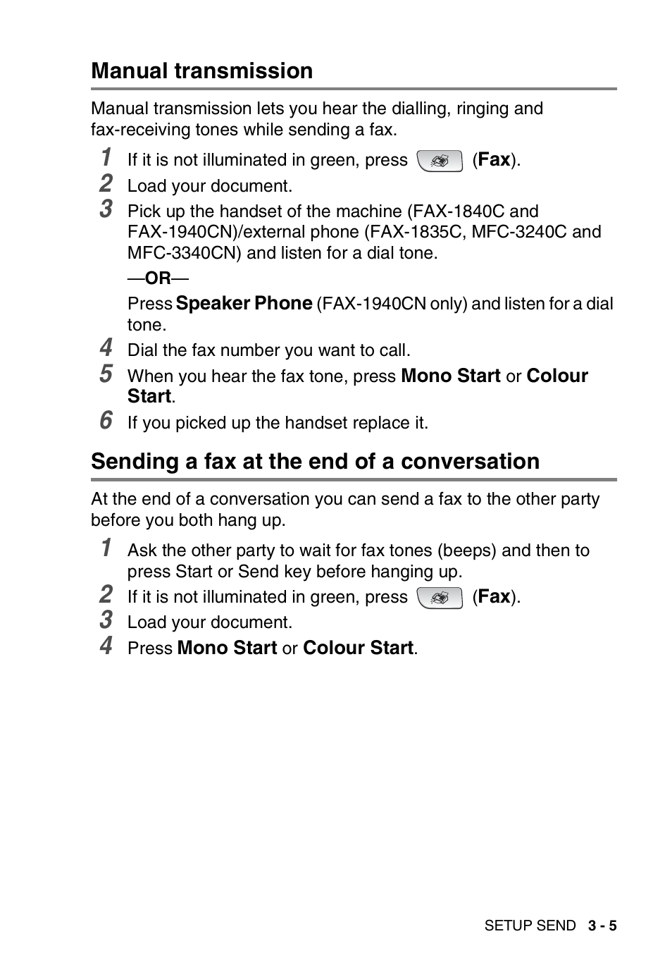 Manual transmission, Sending a fax at the end of a conversation | Brother FAX-1840CN User Manual | Page 52 / 220