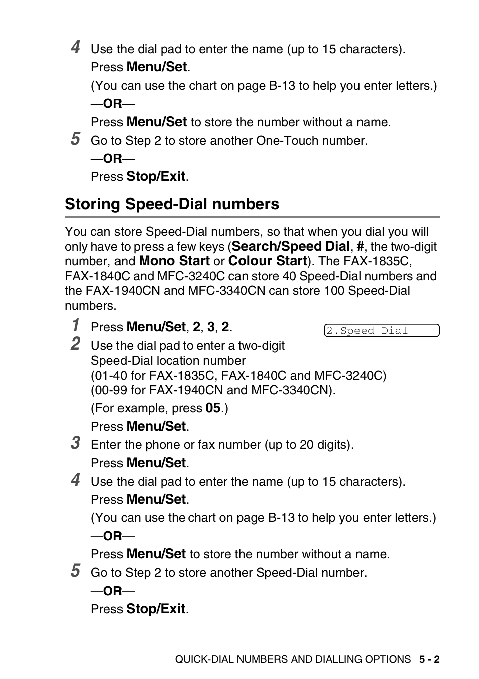Storing speed-dial numbers, Storing speed-dial numbers -2 | Brother FAX-1840CN User Manual | Page 84 / 220