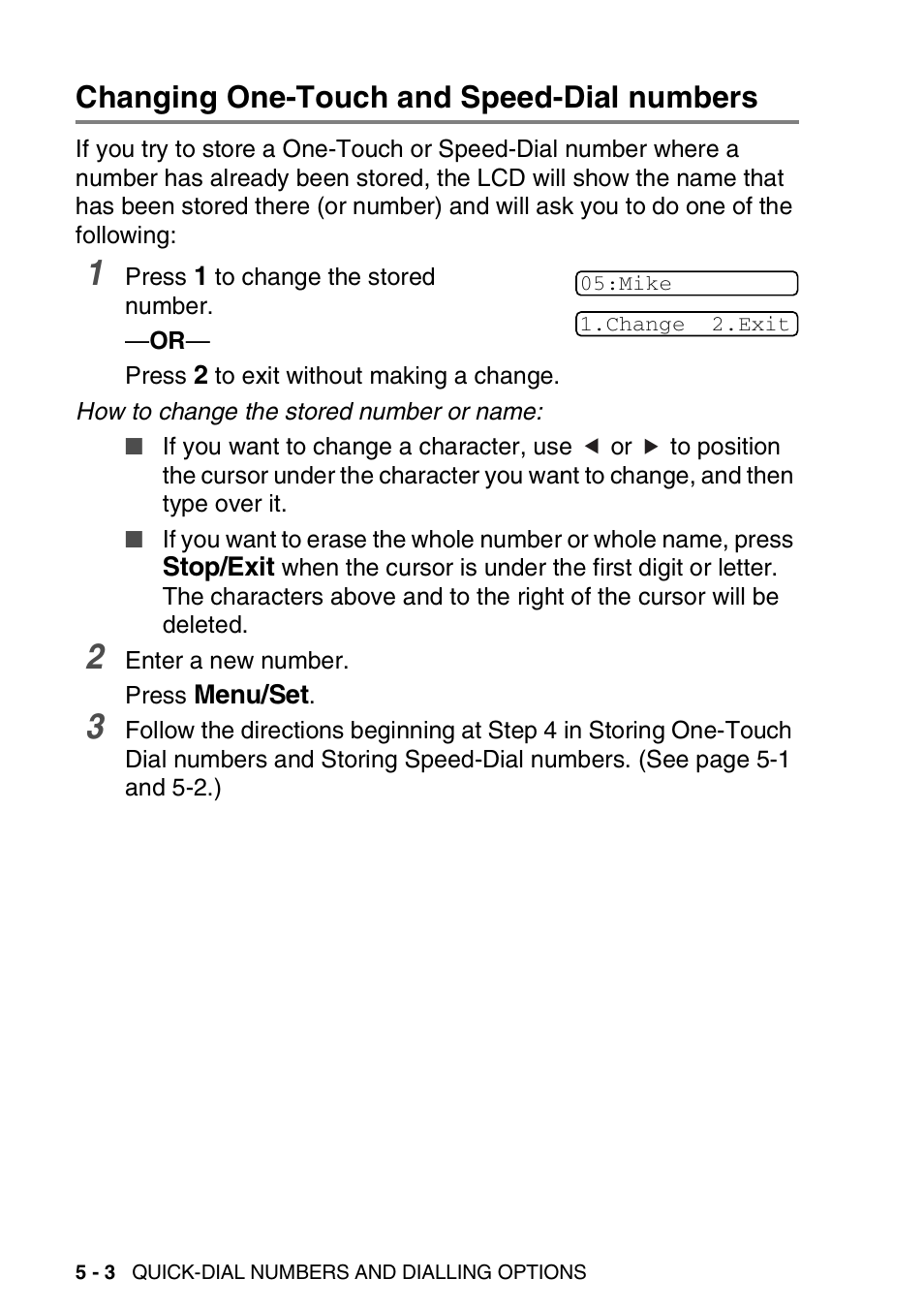 Changing one-touch and speed-dial numbers, Changing one-touch and speed-dial numbers -3 | Brother FAX-1840CN User Manual | Page 85 / 220