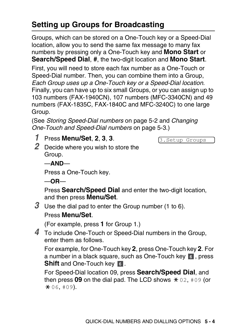 Setting up groups for broadcasting, Setting up groups for broadcasting -4 | Brother FAX-1840CN User Manual | Page 86 / 220