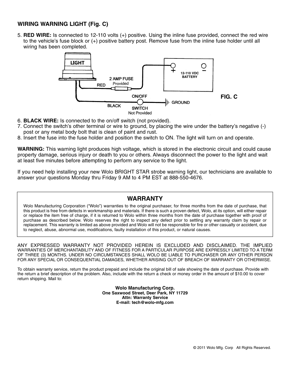 Warranty | Wolo 3367P-G Bright Star User Manual | Page 2 / 2