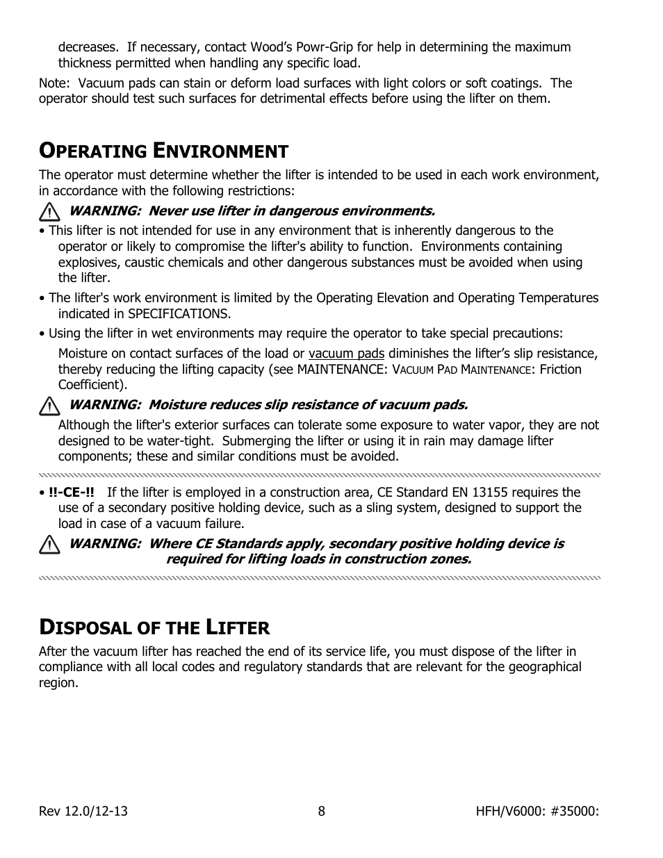 Perating, Nvironment, Isposal of the | Ifter | Wood’s Powr-Grip HFV6000 User Manual | Page 10 / 21