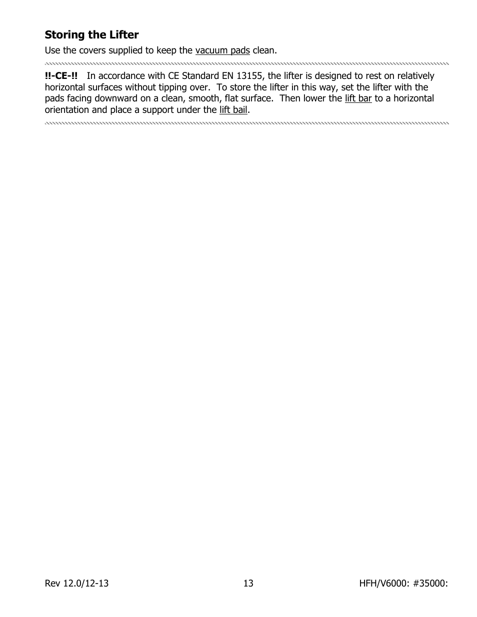 Storing the lifter | Wood’s Powr-Grip HFV6000 User Manual | Page 15 / 21