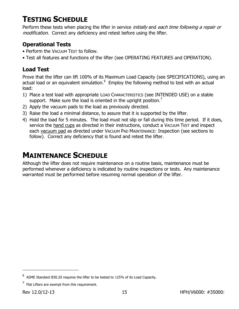 Esting, Chedule, Operational tests | Load test, Aintenance | Wood’s Powr-Grip HFV6000 User Manual | Page 17 / 21