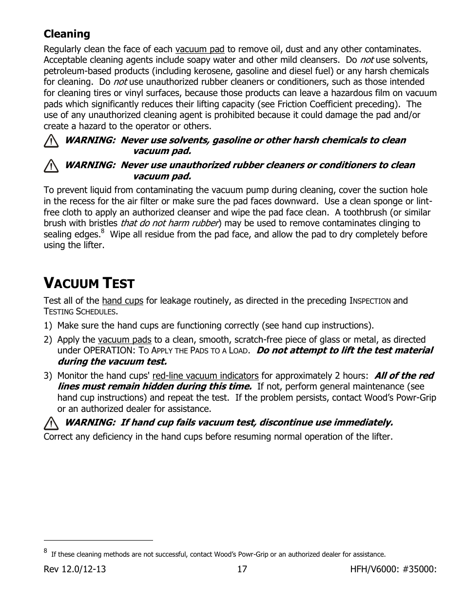 Cleaning, Acuum | Wood’s Powr-Grip HFV6000 User Manual | Page 19 / 21