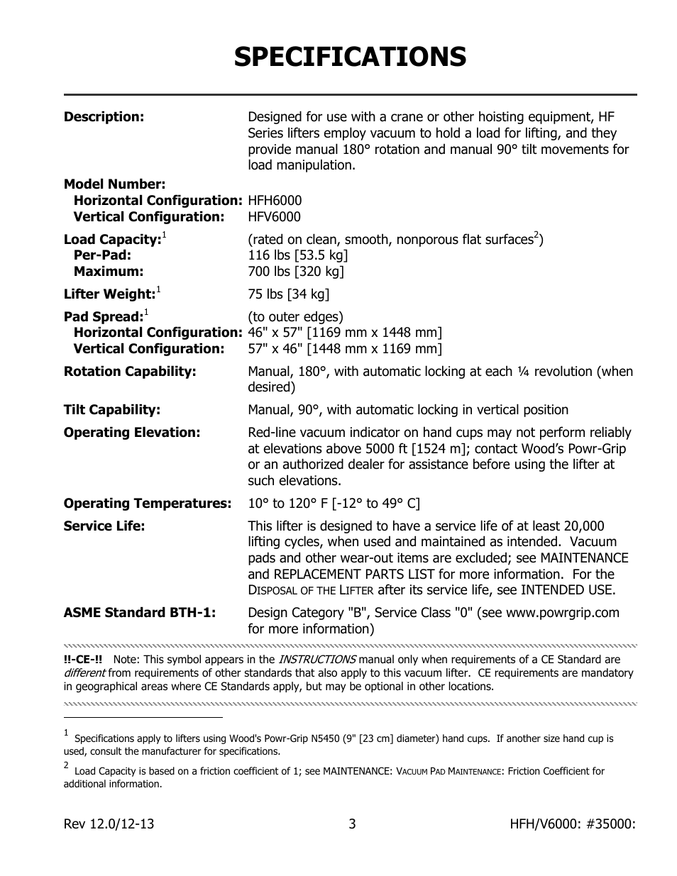 Specifications | Wood’s Powr-Grip HFV6000 User Manual | Page 5 / 21