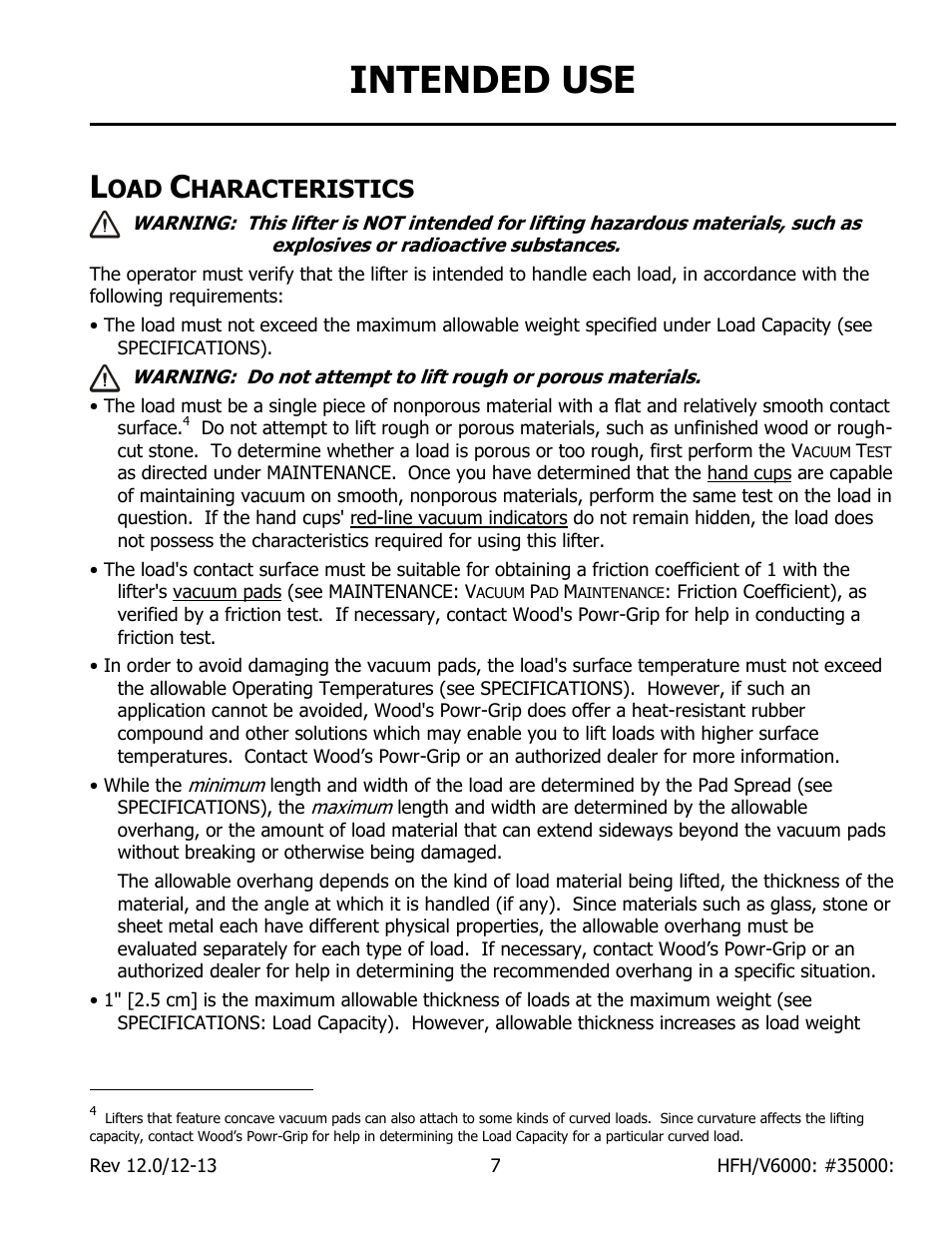 Intended use, Haracteristics | Wood’s Powr-Grip HFV6000 User Manual | Page 9 / 21