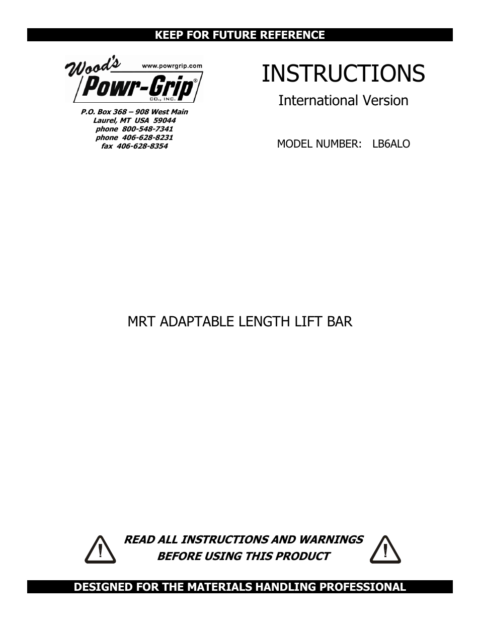 Wood’s Powr-Grip LB6ALO User Manual | 7 pages