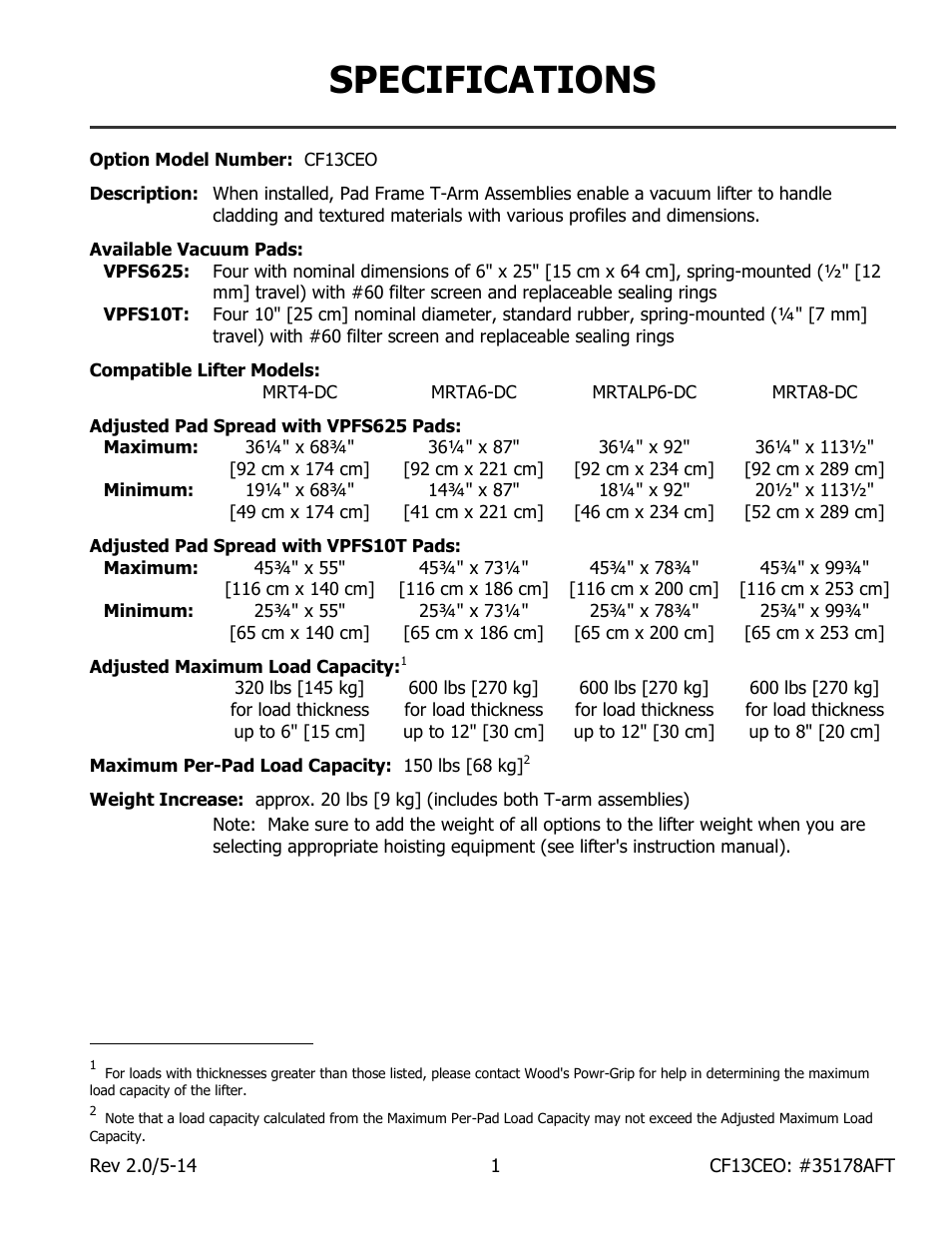 Specifications | Wood’s Powr-Grip MRTALP6FS10TDC User Manual | Page 3 / 10