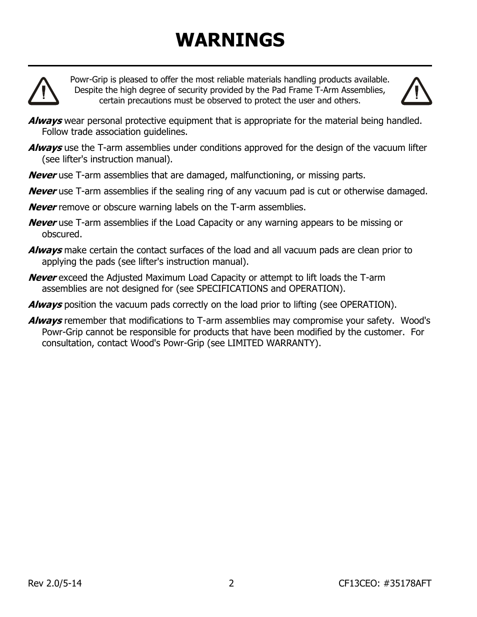 Warnings | Wood’s Powr-Grip MRTALP6FS10TDC User Manual | Page 4 / 10