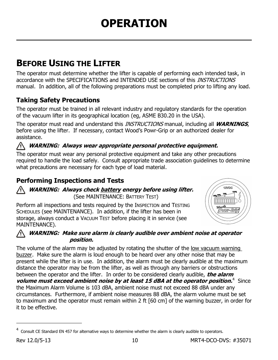 Operation, Efore, Sing the | Ifter, Taking safety precautions, Performing inspections and tests | Wood’s Powr-Grip MRT49DCO User Manual | Page 12 / 34
