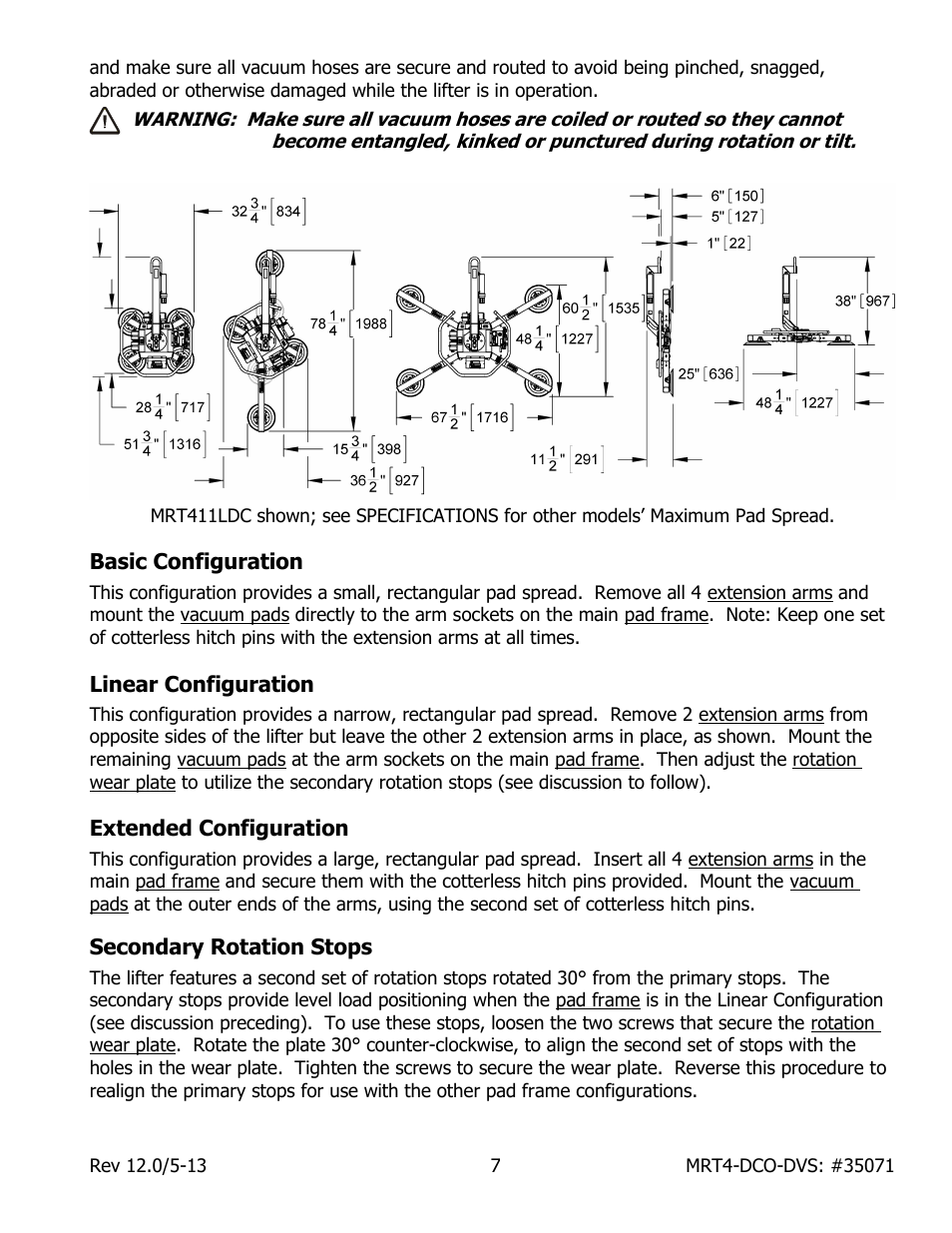 Basic configuration, Linear configuration, Extended configuration | Secondary rotation stops | Wood’s Powr-Grip MRT49DCO User Manual | Page 9 / 34