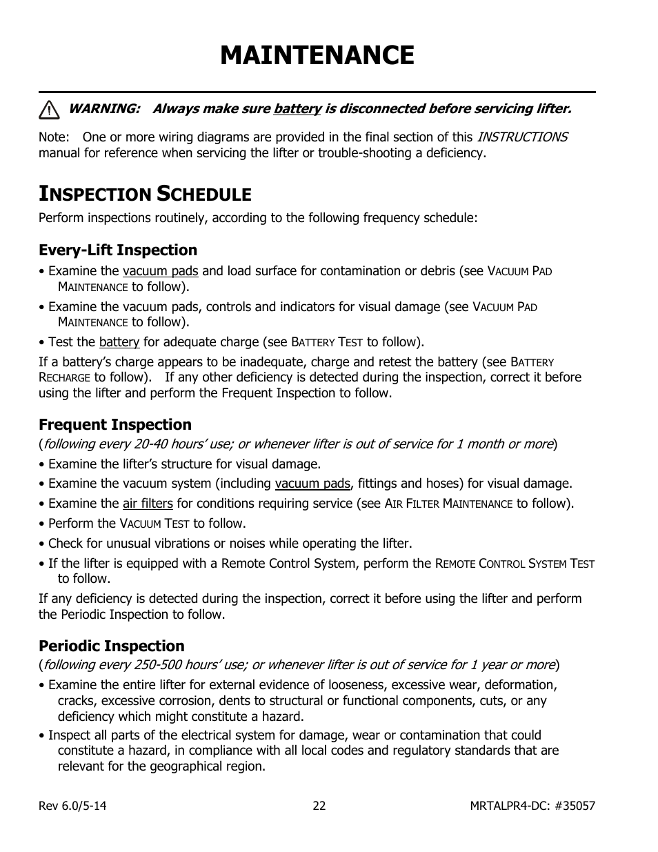 Maintenance, Nspection, Chedule | Every-lift inspection, Frequent inspection, Periodic inspection, Eplace, Ealing ring insert in, Acuum | Wood’s Powr-Grip MRTALPR4FS10TDC User Manual | Page 24 / 38
