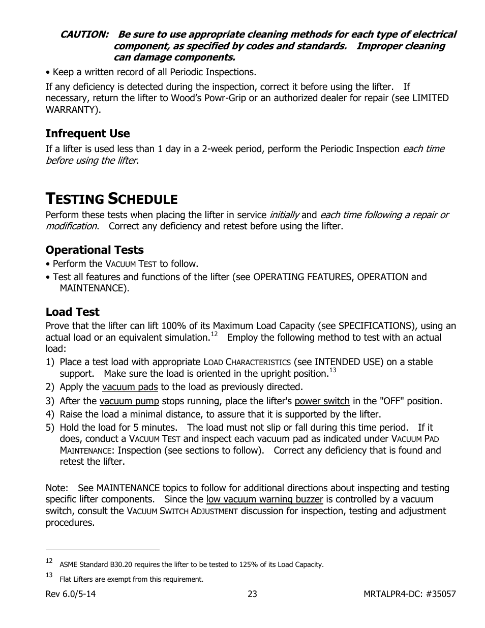 Infrequent use, Esting, Chedule | Operational tests, Load test | Wood’s Powr-Grip MRTALPR4FS10TDC User Manual | Page 25 / 38