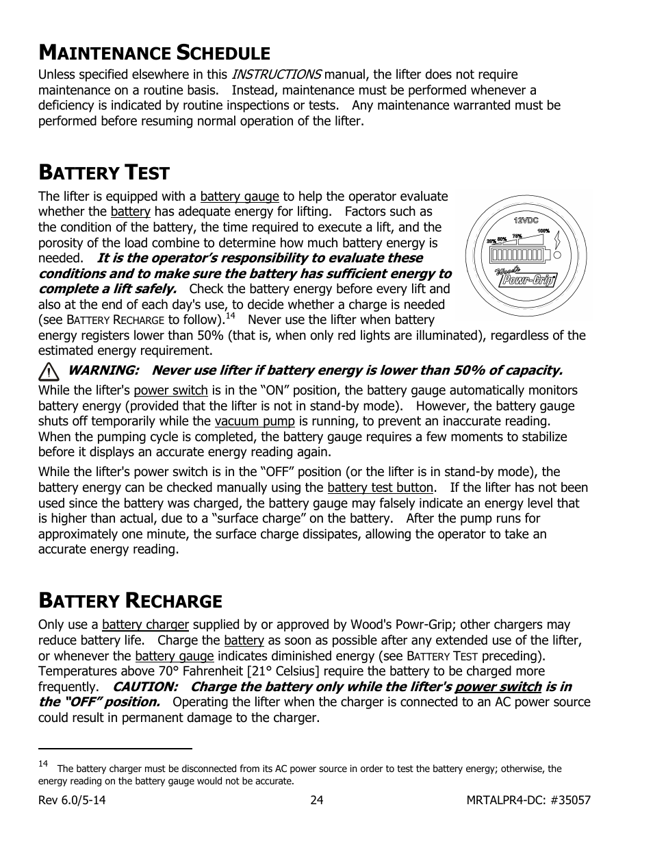 Aintenance, Chedule, Attery | Echarge | Wood’s Powr-Grip MRTALPR4FS10TDC User Manual | Page 26 / 38