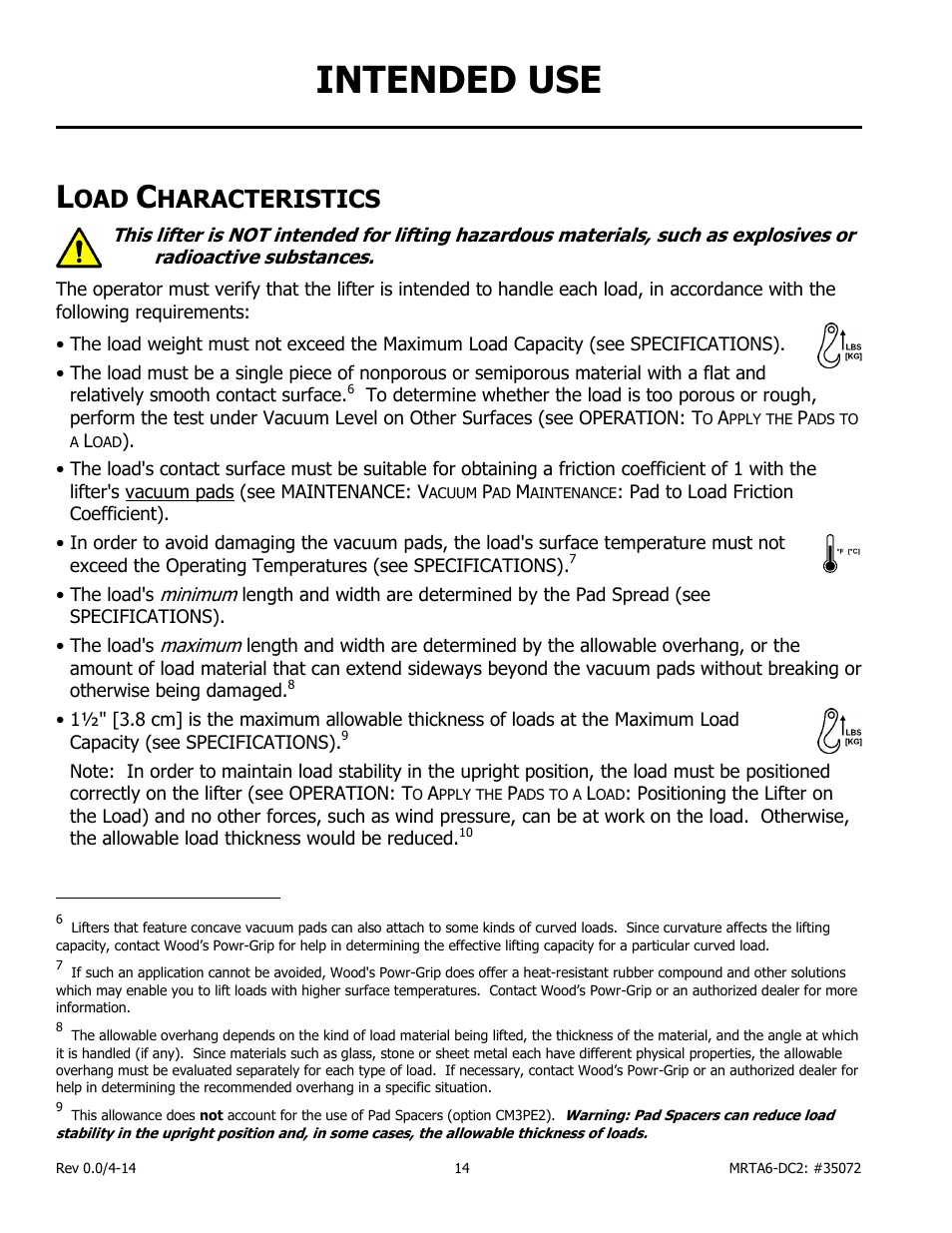 Intended use, Haracteristics | Wood’s Powr-Grip MRTA611LDC2 User Manual | Page 16 / 43