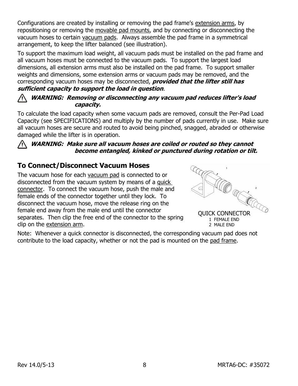 To connect/disconnect vacuum hoses | Wood’s Powr-Grip MRTA611LDC User Manual | Page 10 / 35