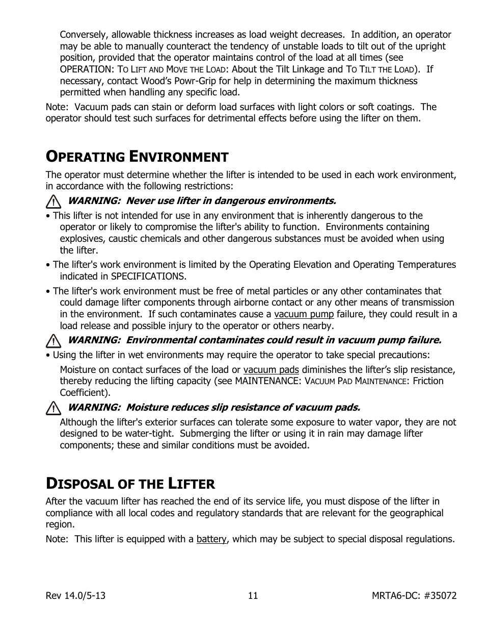 Perating, Nvironment, Isposal of the | Ifter | Wood’s Powr-Grip MRTA611LDC User Manual | Page 13 / 35