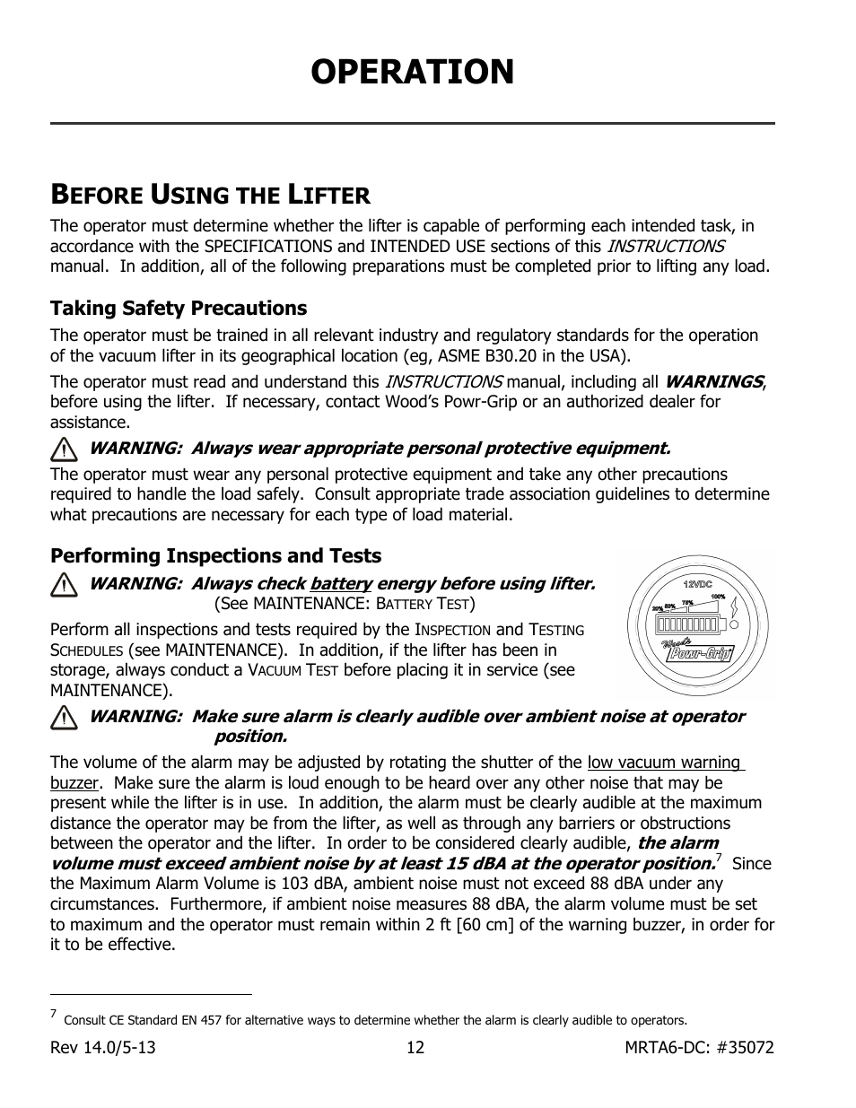 Operation, Efore, Sing the | Ifter, Taking safety precautions, Performing inspections and tests | Wood’s Powr-Grip MRTA611LDC User Manual | Page 14 / 35