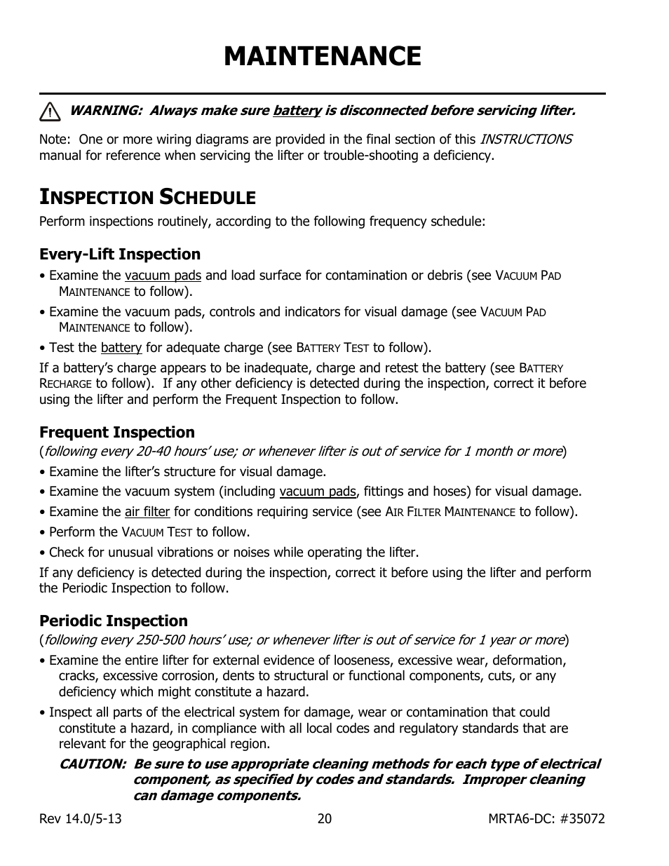 Maintenance, Nspection, Chedule | Every-lift inspection, Frequent inspection, Periodic inspection | Wood’s Powr-Grip MRTA611LDC User Manual | Page 22 / 35