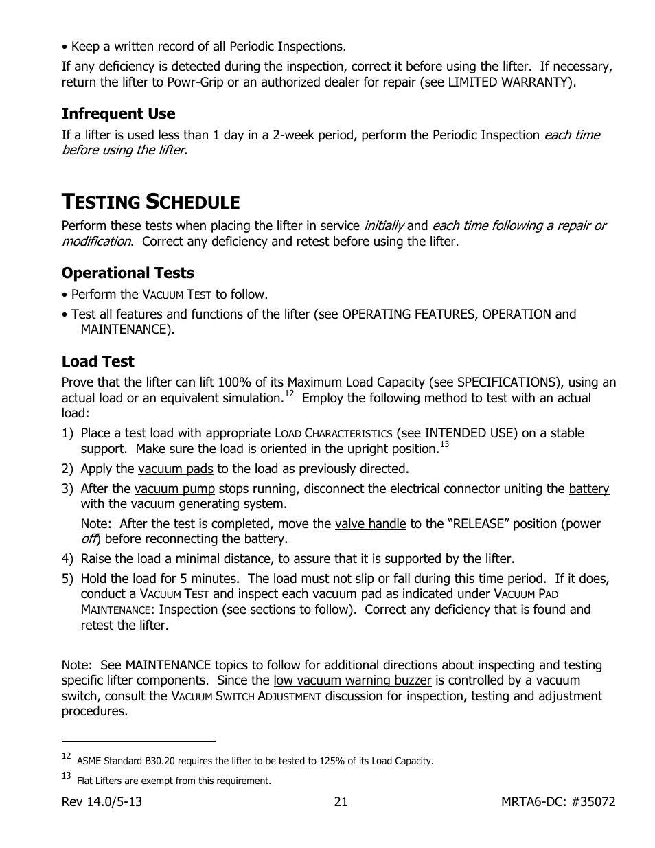 Infrequent use, Esting, Chedule | Operational tests, Load test | Wood’s Powr-Grip MRTA611LDC User Manual | Page 23 / 35