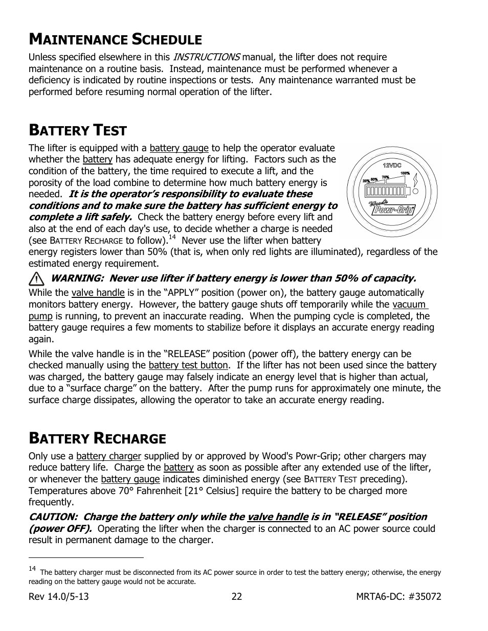 Aintenance, Chedule, Attery | Echarge | Wood’s Powr-Grip MRTA611LDC User Manual | Page 24 / 35