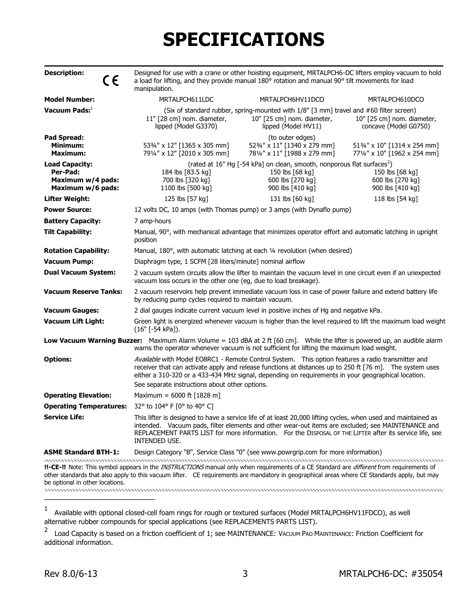 Specifications | Wood’s Powr-Grip MRTALPCH611LDC User Manual | Page 5 / 38